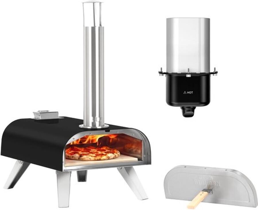 Draagbare Pizzaoven Zwart 30 5 cm Diameter Houtpellets Brandstof Roestvrij Staal Voor Buiten En Camping