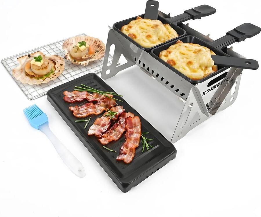 Draagbare Raclette-Grill voor 2 Personen met Spatels