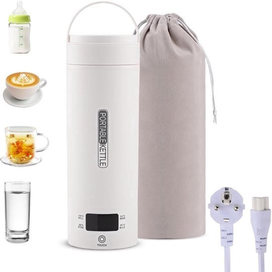 Draagbare Reiswaterkoker Draagbare Waterkoker Reiselektrische Waterkoker Miniwaterkoker LCD-scherm 4 Voorinstellingen 316 Roestvrij Staal Automatische Uitschakeling met