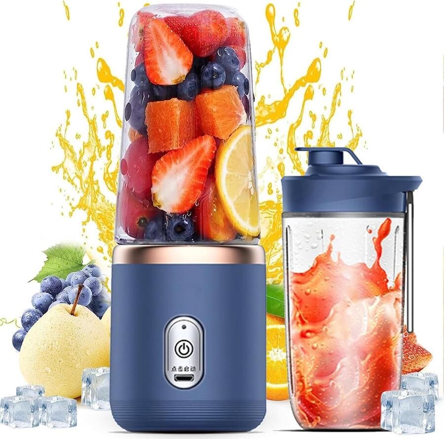 Draagbare Smoothie Blender Wit 400 ml USB Oplaadbare Mixer met 6 Mesjes Voor Thuis Sportschool en Reizen
