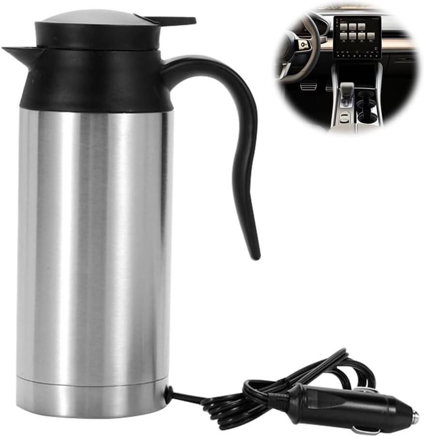 Draagbare Waterkoker Zilver 750 ml Roestvrij Staal met Automatische Uitschakeling Voor Camping en Auto