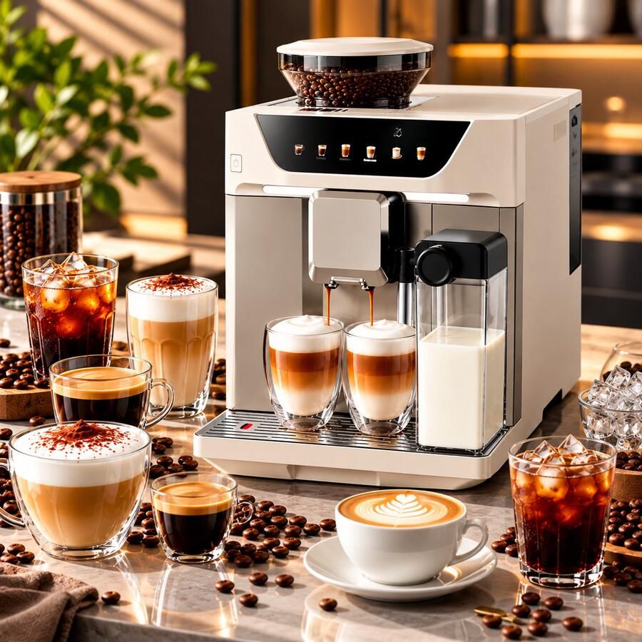 Dreame Volautomatische Koffiemachine – Espresso Cappuccino Latte & Cold Brew – Touchscreen – 9 Maalstanden – 2L Watertank – 450g Bonenreservoir – Crème