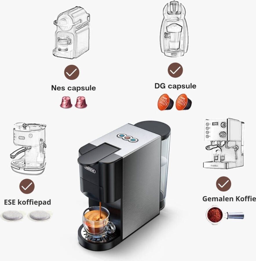Dripio 4 in 1 Koffiemachine Koffiezetapparaat Koffie Automaat Automatisch Nespresso Dolce Gusto Koffiepoeder Koffiepads Met Capsulehouder & Melkopschuimer - Foto 1