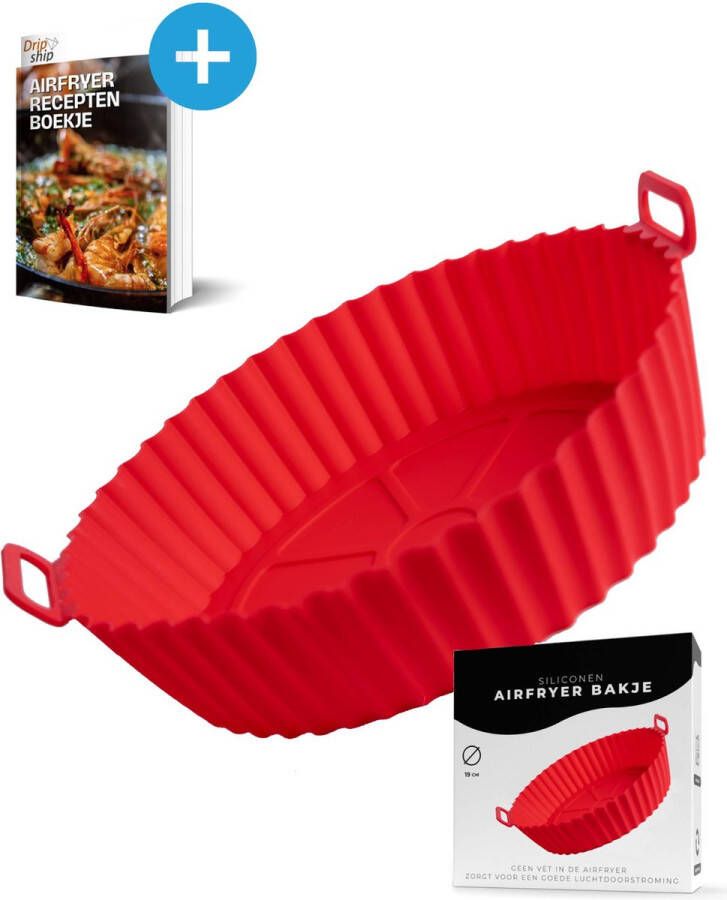 Dripship Airfryer Siliconen Bakje Airfryer Accesoires Airfryer Bakje Mandje Airfryer Bakpapier Bakvorm 19CM Recepten E-Book Rood