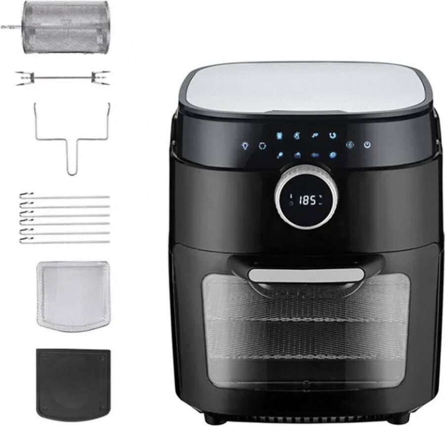 DSP Kb2089 Airfryer oven Hetelucht friteuse 12 liter 8 programma's 5 accessoires 80 tot 200°C 1700 watt Zwart