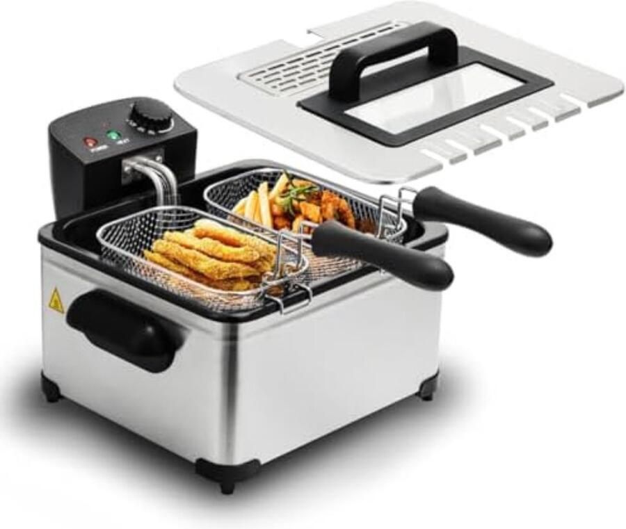Dubbele frituurpan Dubbele friteuse Dubbele frietpan ‎20 x 20 x 28 cm 3 6 kg Zilver 2000W