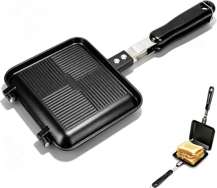 Dubbelzijdige Grillpan voor Sandwiches en Omelet Antiaanbaklaag Zwart