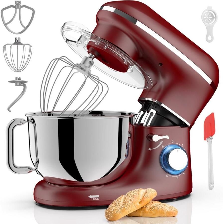 Dyna Deegmachine Elektrische Deegmixer Keukenmixer 6.2L Mixen en Mengen- Rood 38cm x 24cm x 32cm