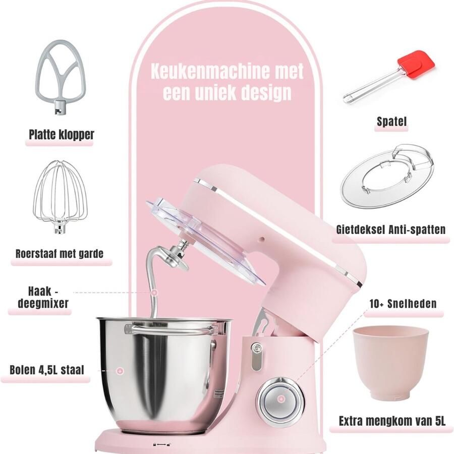 Dyna Mixer met mengkom Mixer met mengkom keukenmachine Roze ‎22cm x 35cmx 33 cm; 4.25 kg