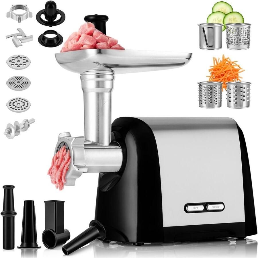 Dyna Professionele Worstenmaker Roestvrijstalen Vleesmolen – Elektrische Gehaktmolen – Zilver ‎18cm x 35cm x 30cm