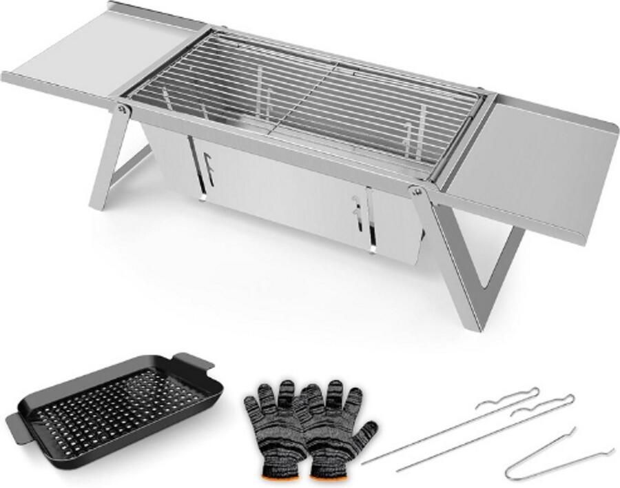 E EASTSTORM Campinggrill klapbarbecue houtskoolgrill met 4-traps warmteinstelling mini-tafelgrill voor 4-6 personen ideaal voor tuin balkon strand en reizen gemakkelijk te reinigen 54 x 21 x
