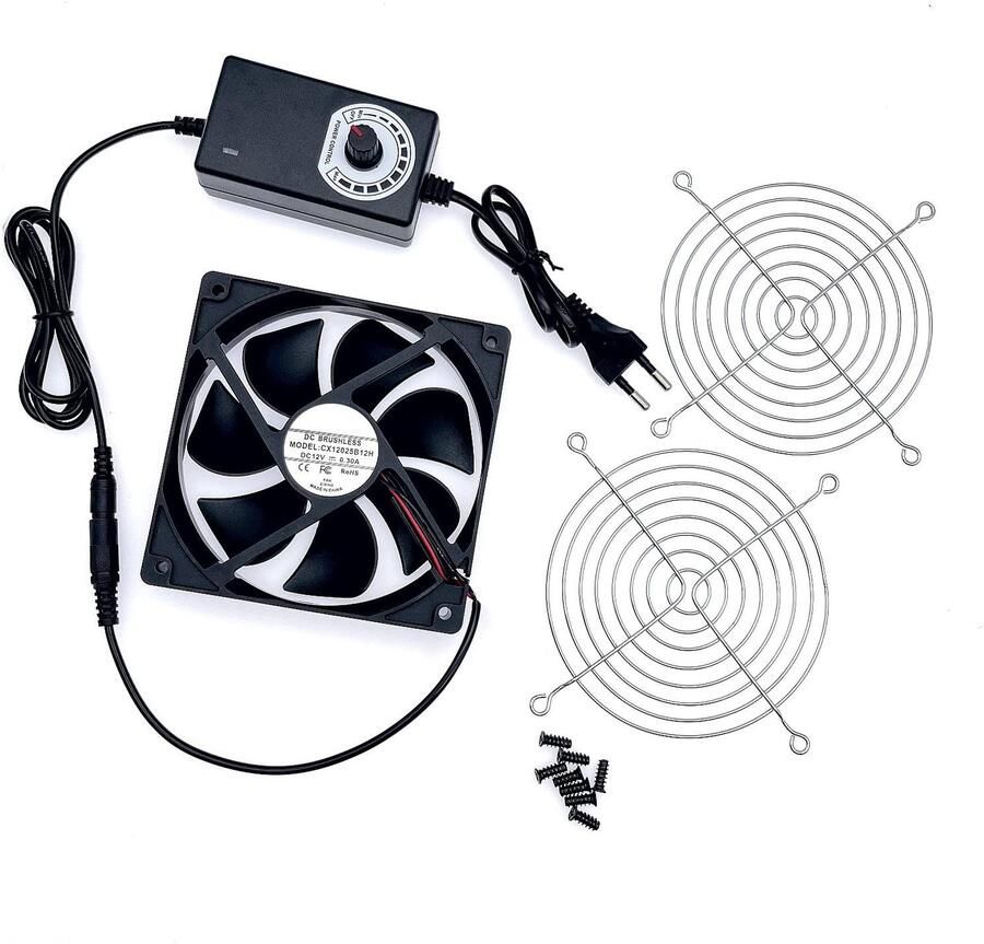 0.3A DC 12V koelventilator 12cm met instelbare snelheidsregeling 12025 borstelloze ventilator met metalen rooster voor huisdierenventilator ijsmachine koeler PC behuizingsventilator 120 x 25 mm
