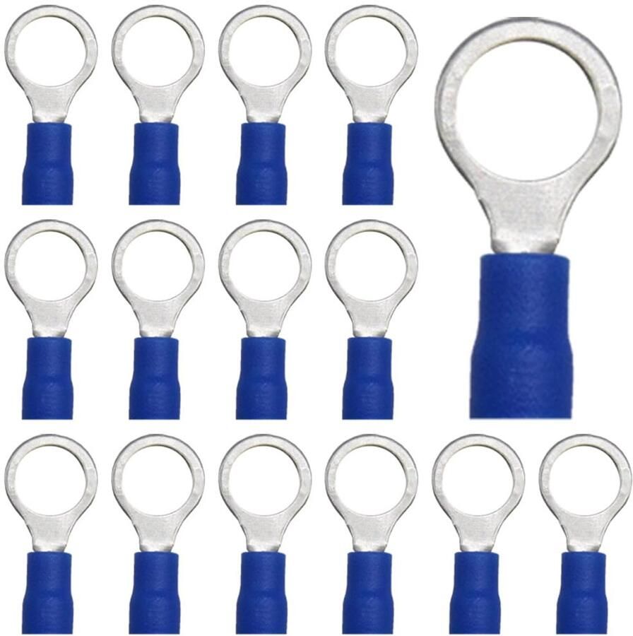1 5 2 5 mm² gat-Ø M8 ringkabelschoenen aftakverbinder voor elektrische krimpkabelschoenen gedeeltelijk geïsoleerd PVC-kabelbinders (blauw DPRL8) 100 stuks