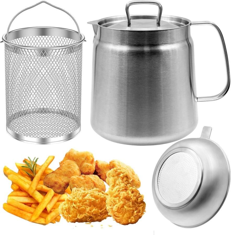 1 5 l zeefpot friteuse 304 roestvrijstalen oliefilterpot met zeef en frituurmand voor de keuken multifunctionele frituurnet-tank vetcontainer