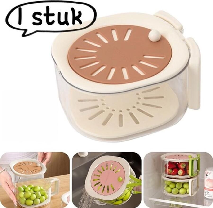 1 artikel Groentewasbak Fruit- en groenteafvoermand Multifunctionele fruit- en groentereiniger Bessenbakje Slabewaarbox Koffiekleur