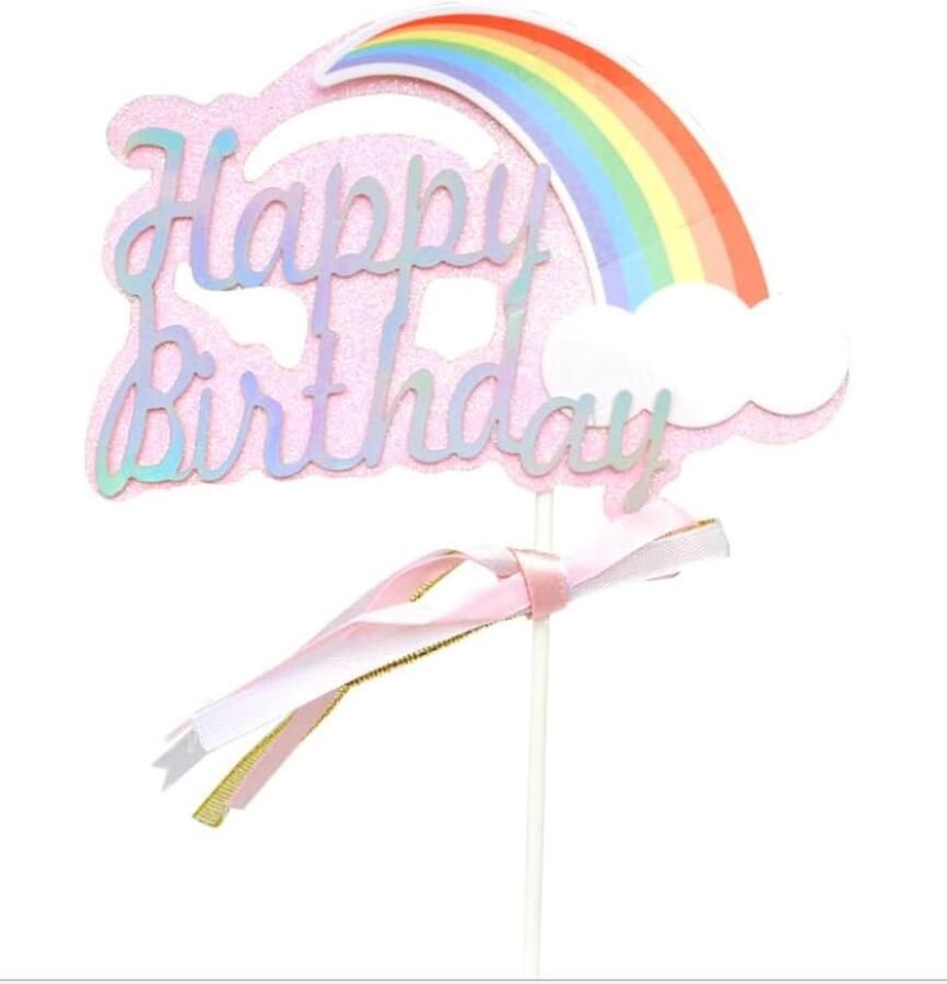 1 Count Glitter Cake Decorating Toppers Gelukkige Verjaardag Roze en Zilveren Regenboog