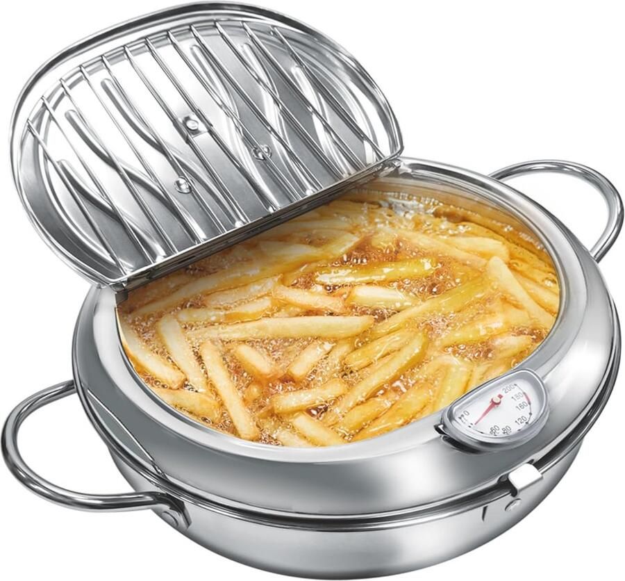 1 Kleine Friteuse 20 5 × 13 5 cm Roestvrij Staal Met Temperatuurregeling en Uitlekrek Gebruiksvriendelijk Friteuse Zilver
