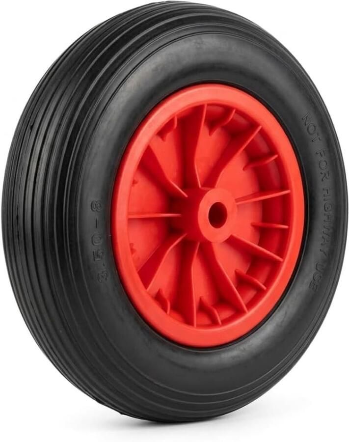 1 kruiwagenwiel 3.50-8 massief rubberen banden met kunststof velg polyurethaan lekvrij belastbaar tot 100 kg zwart en rood PU