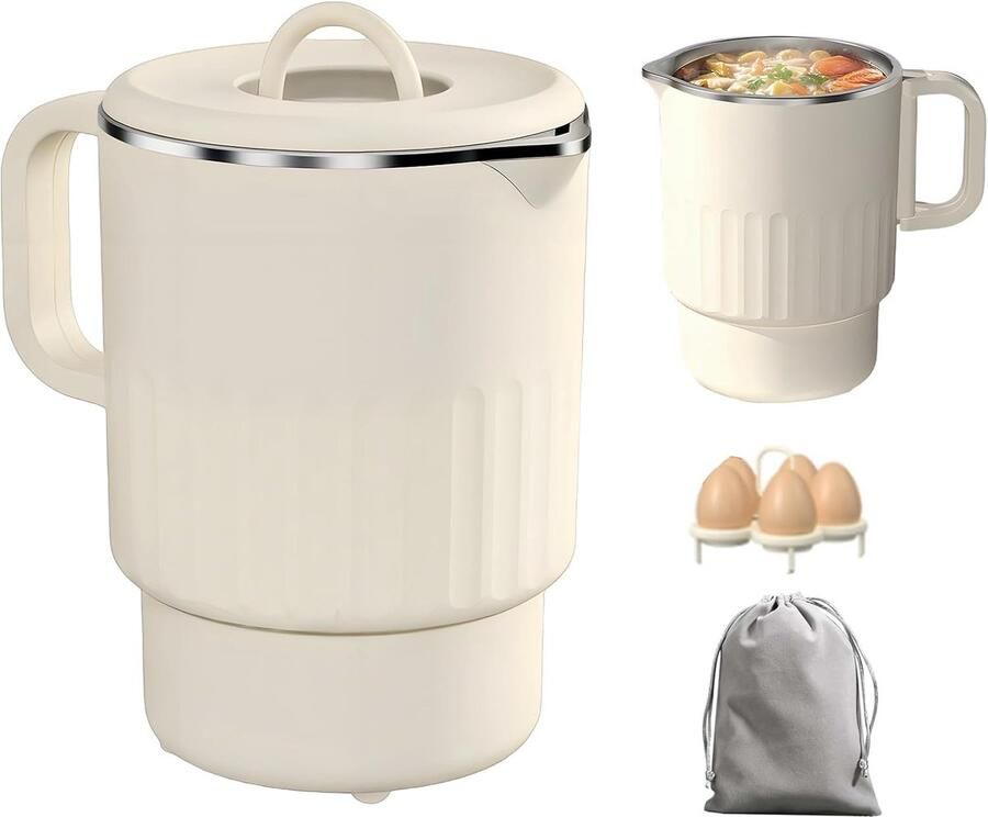 1 l 600 W roestvrij staal BPA-vrij reiswaterkoker opvouwbaar met warmhoudfunctie uitgestelde start kleine draagbare elektrische waterkoker voor koffie thee camping kantoor