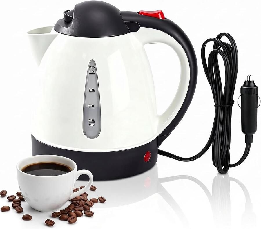 1 liter draagbare reiskoker draagbare 12 V waterkoker voor auto reizen camping met automatische uitschakeling reiswaterkoker voor thee en koffiebereiding (beige)