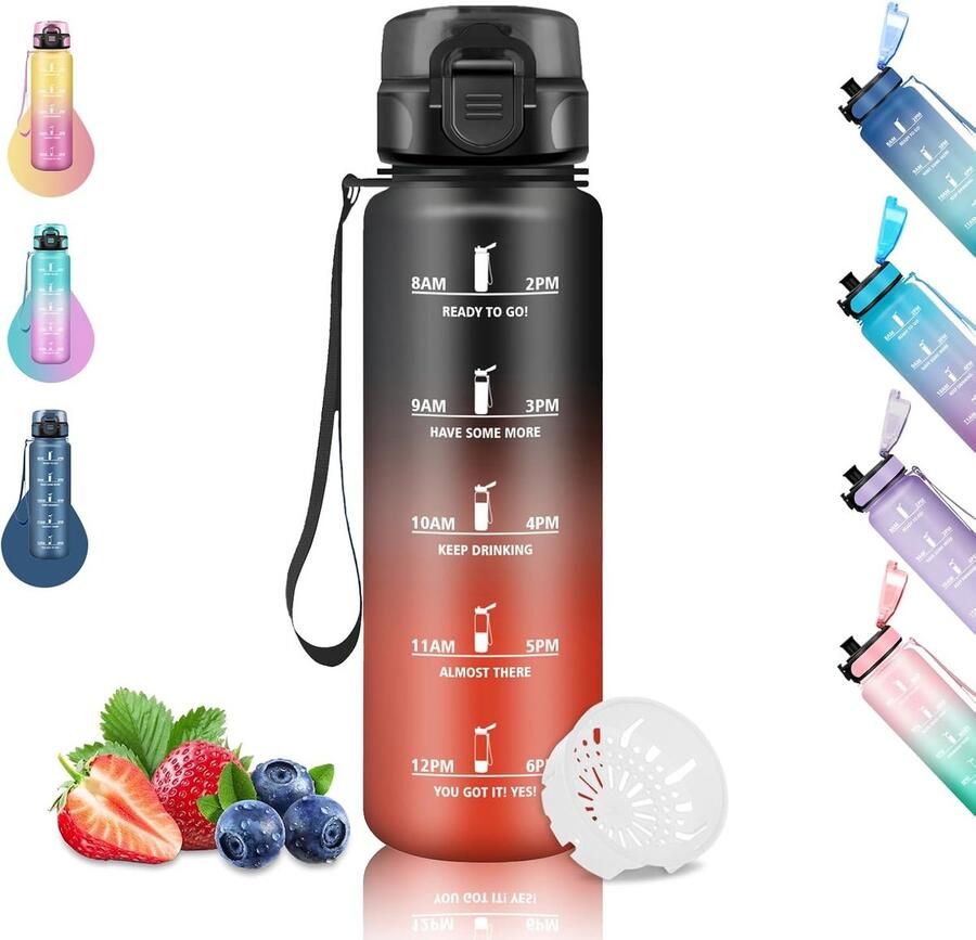 1 liter sportdrinkfles lekvrij gegradueerde waterfles met tijdschema's voor drinken gemakkelijk te reinigen drinkflessen voor sport wandelen hardlopen wandelen kamperen