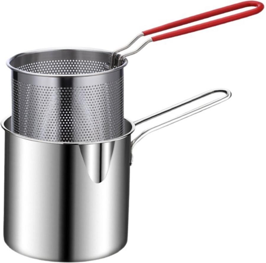 1 set bestaande uit een frituurpan en een zeefmandje Keukengerei Frituurpan met handvat Perfect voor het frituren van kippenpoten nuggets Roestvrij staal Zilver