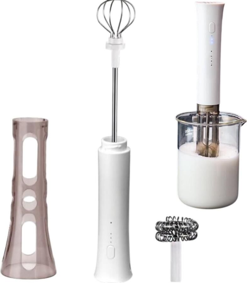 1 set Handsfree staande melkschuimer Elektrisch automatisch opschuimen Koffieroerder Drankschuimer 4*28 cm Geschikt voor het thuis maken van koffie en melkdranken Wit