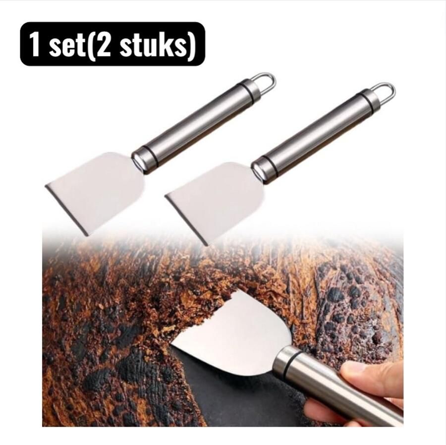1 set(2 stuks） Kookplaataccessoires 304 RVS Allesreiniger Schraper Professionele Krabber voor Oven Koelkast en Aanrecht Verwijder Aangebrand Vet Ijs en Etiketten Zilver