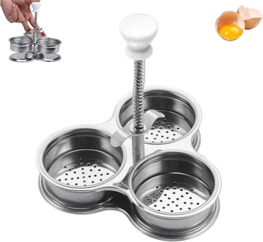 1 stuk Eierkokers zilver Eierkoker 430 Eierkoker Eierstoompan Roestvrijstalen eierkoker stoompan met drie compartimenten voor het ontbijt Keukengerei Snelle eierkoker