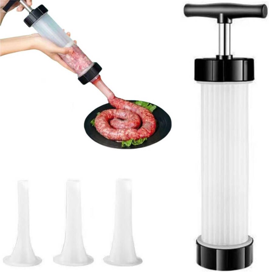 1 stuk Handmatige worstvuller Eenvoudige handmatige worstmaker Handmatige worstduwer Met 3 vulbuizen Voor het maken van worsten van verschillende groottes Ideaal voor festivals familiebijeenkomsten barbecues
