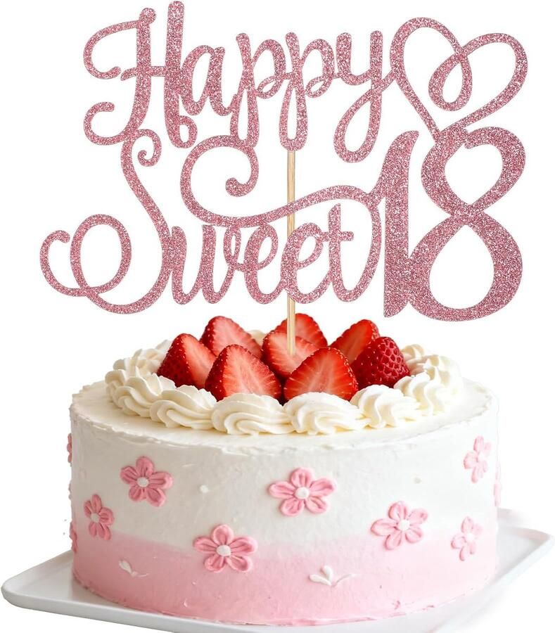 1 stuk Happy Sweet 18 taarttopper gelukkig schattig 18e taartdecoratie voor jongens en meisjes taartdecoratie voor 18e verjaardag huisfeest roségoud