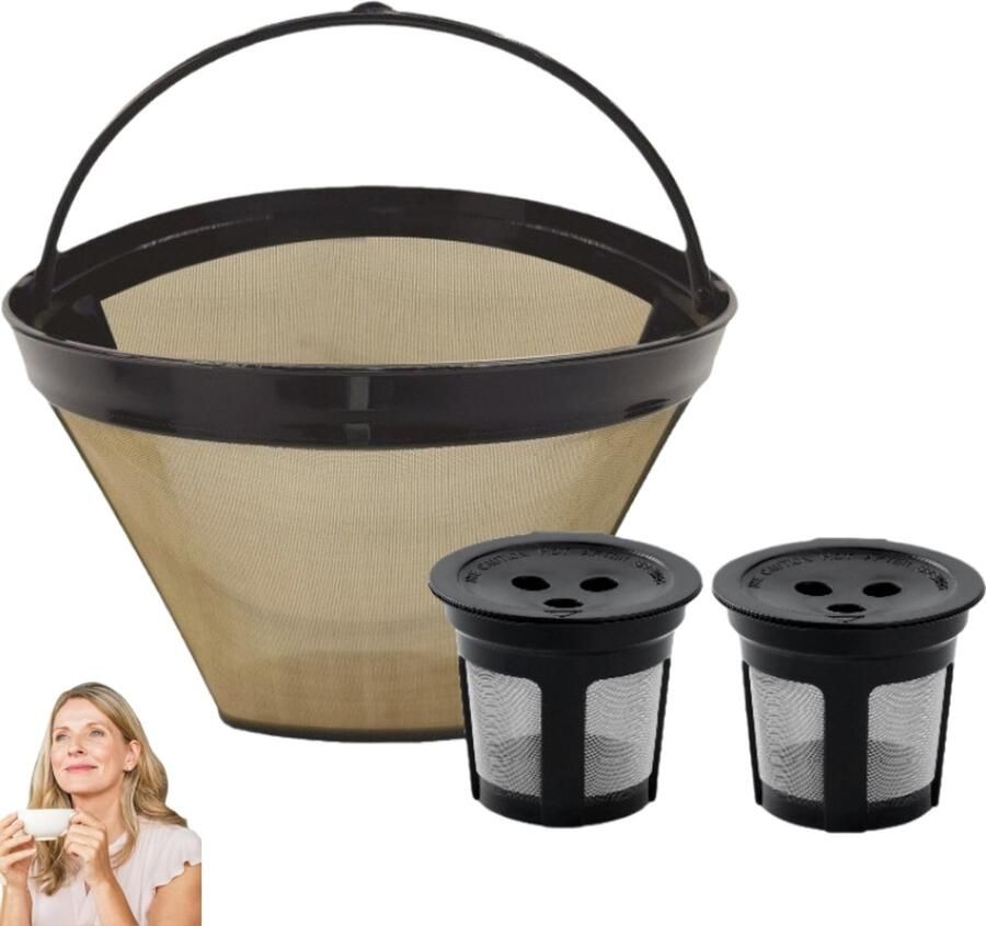 1 stuk Roestvrijstalen koffiefilter herbruikbaar koffiefilter met 2 koffiecapsulecups geschikt voor koffiemachines goud 12.2×8.7×5.9cm