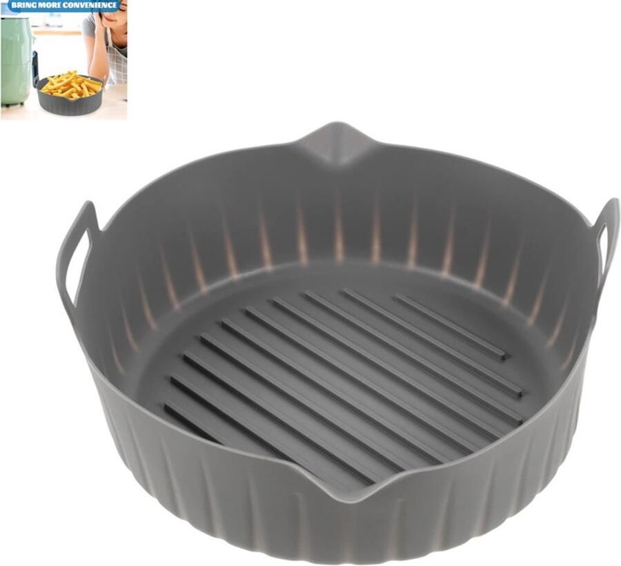 1 stuk Ronde Airfryer Siliconen pan Antiaanbaklaag Wasbare binnenvoering Geschikt voor Airfryers Bakken en frituren Gemakkelijk schoon te maken Grijs