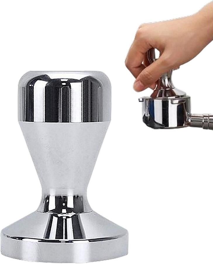 1 stuk Tamper 51 mm RVS Tamper Tool Espresso Accessoire -Houten Koffieverdeler voor Espresso- 51*51*88 mm Voor het maken van espresso Zilver