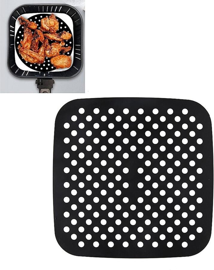 1 stuk Zwarte vierkante Airfryermat Antiaanbaklaag voor eenvoudig schoonmaken Kookmat Hittebestendige bakmat 190*190*1 4 mm Geschikt voor koken en bakken in de Airfryer thuis Zwart