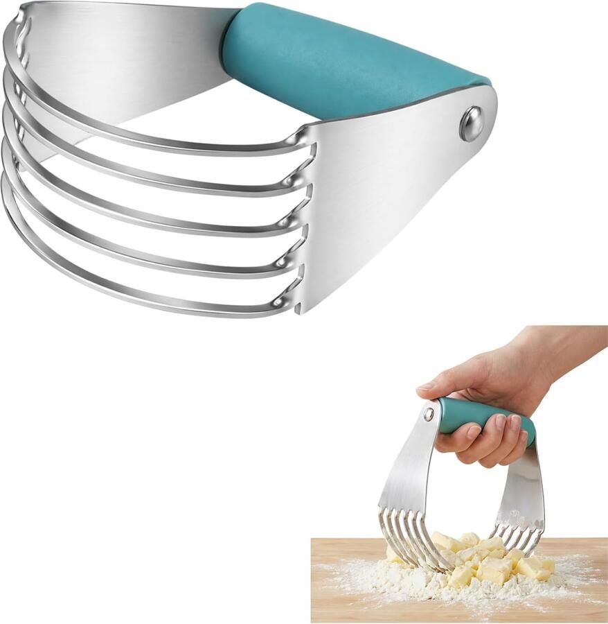 1 stuks deegmixer roestvrij staal (blauw) deegsnijder met antislip handgreep deegmixer voor cake koekjes brood en pizzadeeg vaatwasmachinebestendig gemakkelijk te reinigen en robuust 9 6 x 4 5