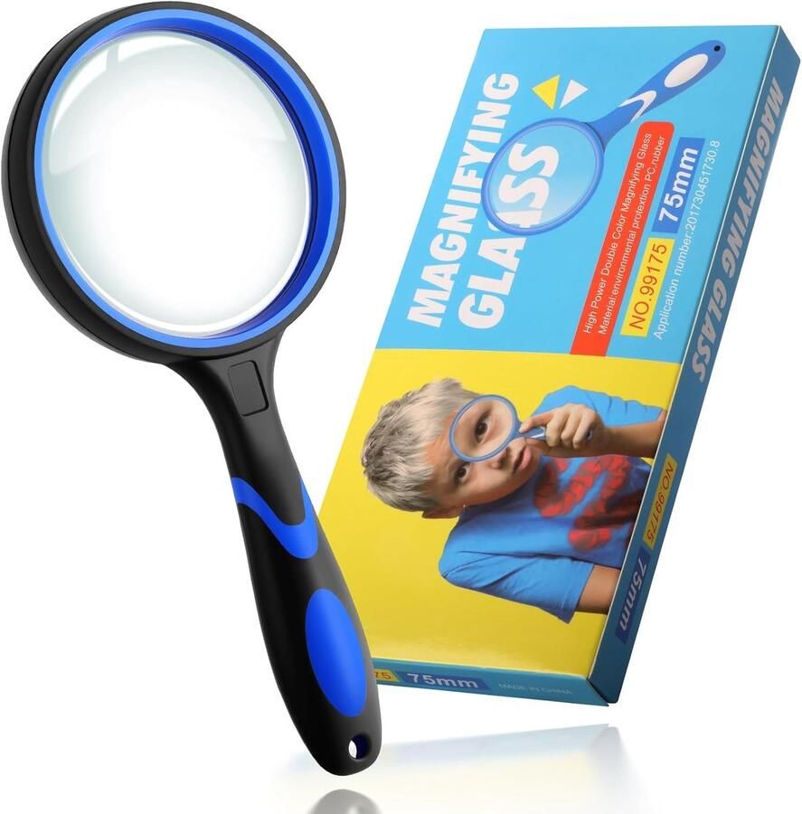 1 verpakking met 10-voudige loep voor senioren en kinderen antislip handloep om te lezen 75 mm vergrootglas voor strak werk en hobby-observatie blauw