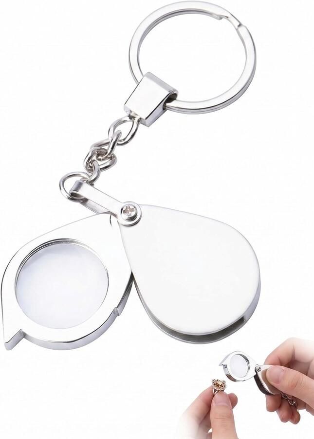 1 x metalen vergrootglas 20-voudig compacte zakloep aan sleutelhanger kristalheldere lens als praktische leesloep ideaal voor kaarten documenten en reizen