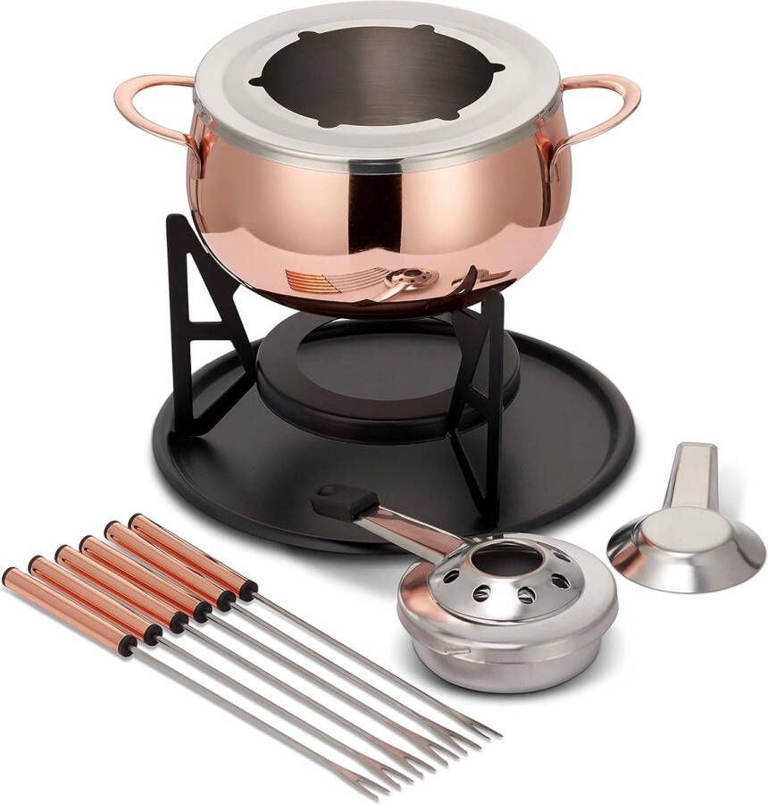 10-delige premium roestvrijstalen fondueset met geschenkdoos (roségoud koper 6 personen)