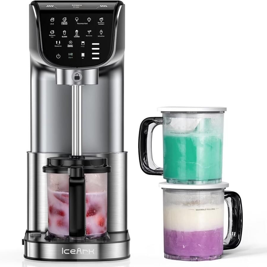 10-in-1 Automatische IJsmachine – Maak IJscréme Gelato Sorbet Milkshake 3 Pints Borstelloze Motor Vaatwasserbestendig Eén-Knop Opslag Roestvrij Staal & Zilver