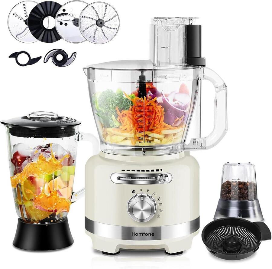 10-in-1 Keukenmachine 1000W met Glazen Blender en Grote Kom voor Thuisgebruik