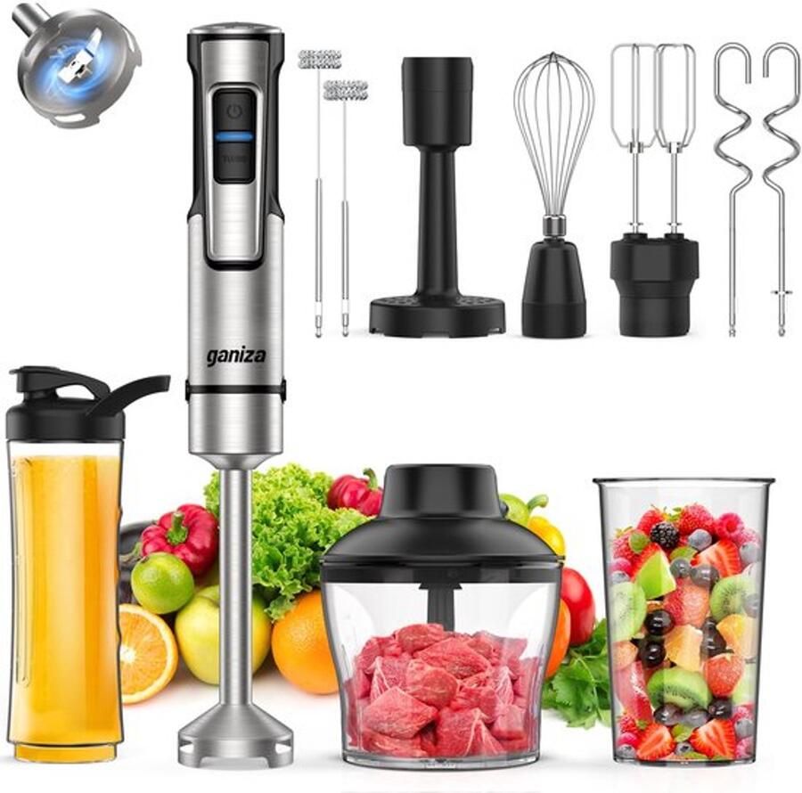 10-in-1 staafmixer elektrische staafmixer met 1200 W sterk vermogen snelheidsregeling en turbo-knop handblender met dubbele melkopschuimer voor de bereiding van saus milkshake