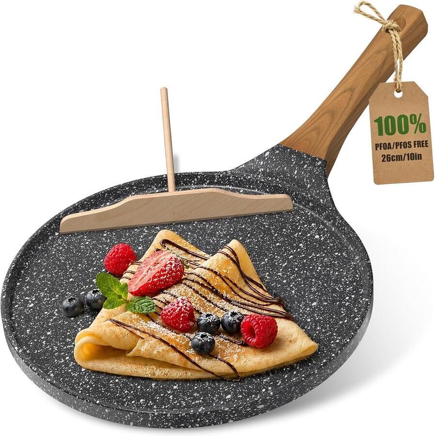 10 inch crêpe pan anti-aanbak pannenkoek & dosa pan tortilla pan dosa tawa platte bakplaat inductie compatibel gemakkelijk schoon te maken met houten strooier