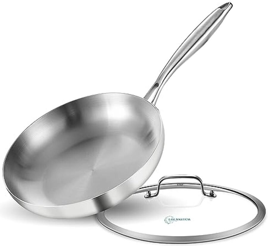 10 Inch Rvs Koekenpan met Deksel Geschikt voor Inductie Afwasmachine en Oven