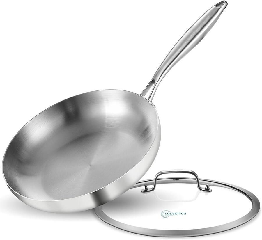 Roestvrijstalen Koekenpan Drielaagse Pan Veelzijdig Koken Afneembaar Handvat 25 cm Diameter Zilverkleurig