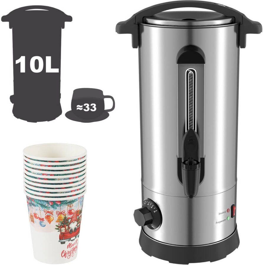 10 L Glühweinketel roestvrij Staal Warmwaterdispenser 1500W Heetwaterkoker Theekoker met traploze temperatuurregelaar 30-110 °C |Thee Koffie Glühwein Ketel Waterkoker Glühweinfornuis