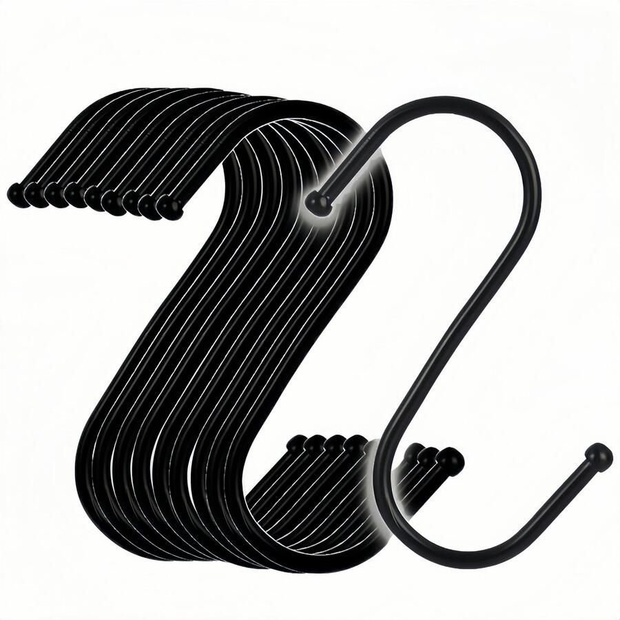 10-Pack S-Haken 12 cm Grote S-vormige Haak Roestvrij Staal S-haak om op te Hangen voor Keuken Badkamer Slaapkamer Woonkamer en Kantoor (Zwart)