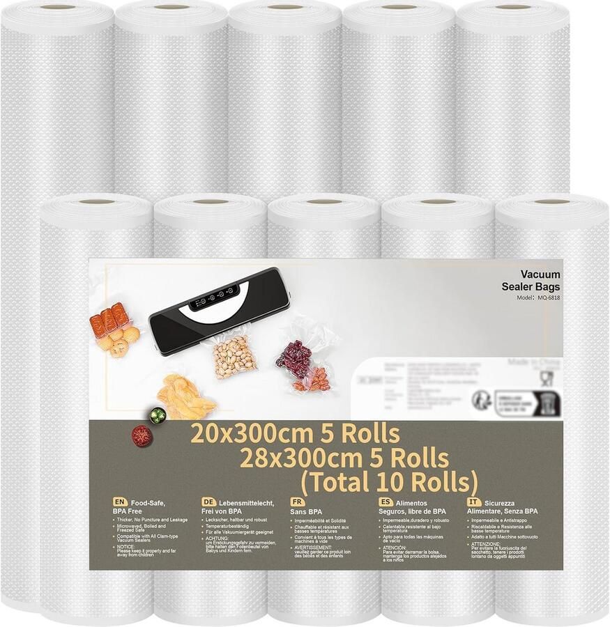 10 Rollen Vacuümfolie 20 28 x 300 cm Sterk & Scheurvast voor Voedsel bewaren en Sous Vide