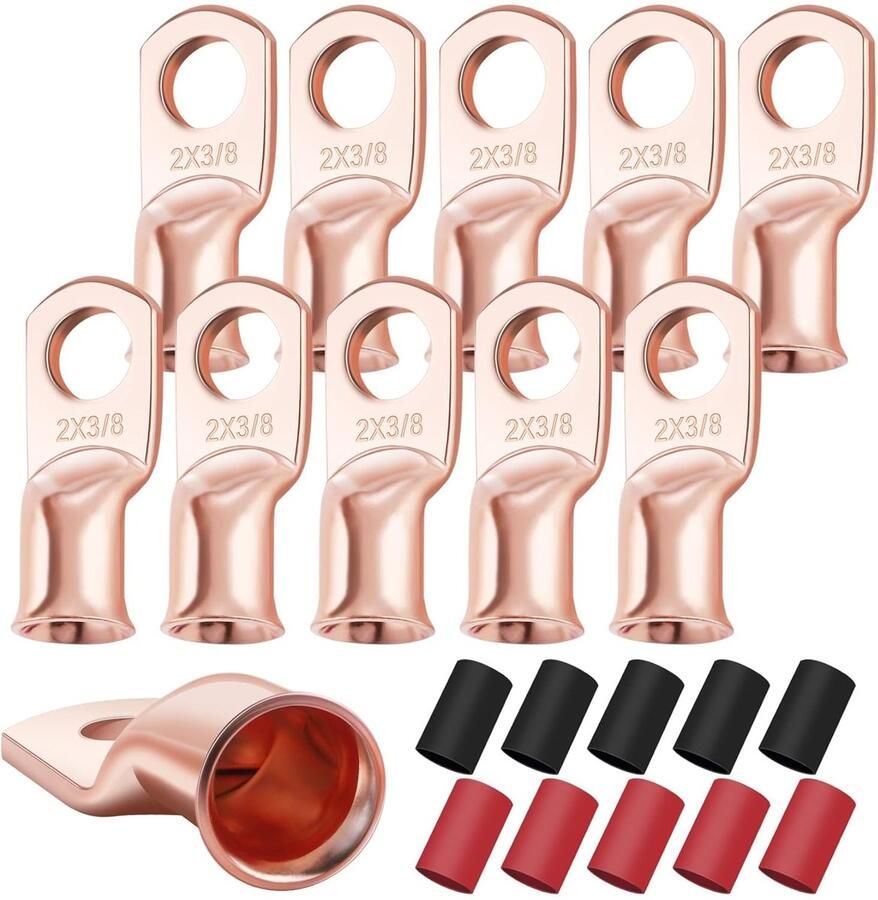 10 STKS 2 AWG-3 8 Heavy Duty Batterij Lugs met 3:1 Krimpkous Ring Terminals Batterij Kabel Uiteinden Koperen Oogjes Elektrische Batterij Connectoren