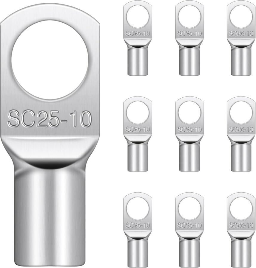 10 Stks Kabelschoenen M10 Hanibos SC25-10 Koperen Buis Batterijkabel Eindklemmen Batterij Aansluitingen Vertindekoper Krimpklemmen